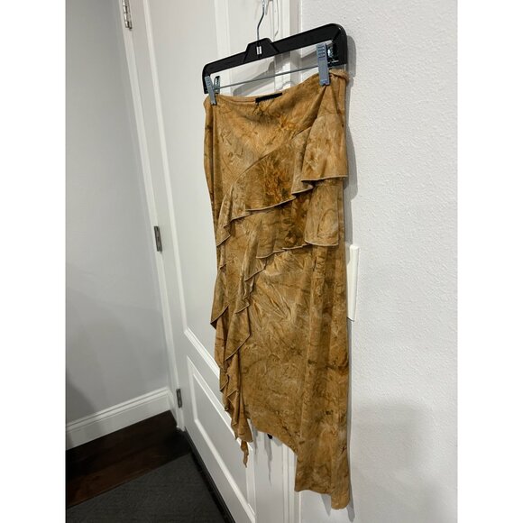 Mesmerize Ruffled Skirt Brown Sz Large Faux Suede Neutral Fall Boho Chic - Picture 3 of 11